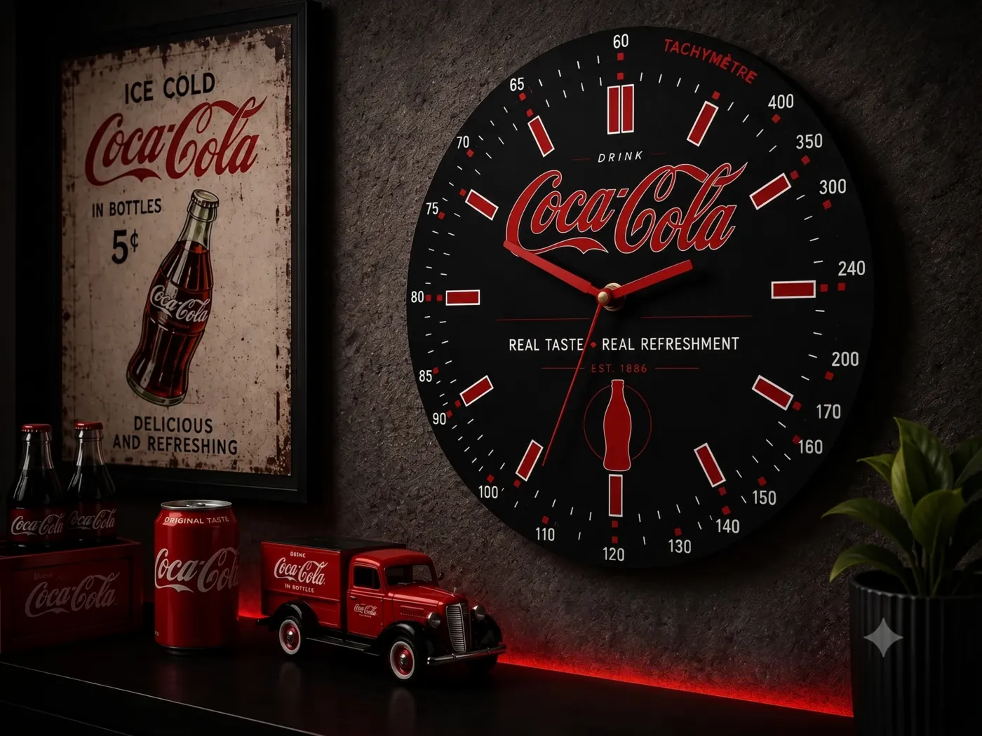 Relógio de parede tema Coca-Cola personalizado