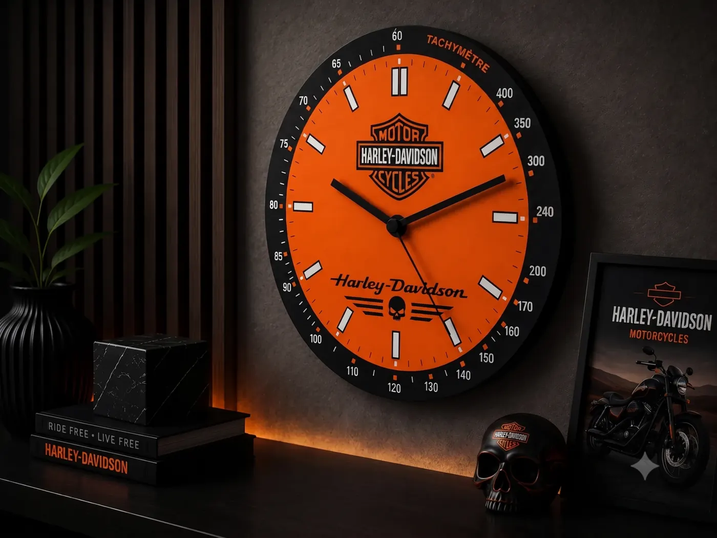 Relógio de parede tema Harley-Davidson personalizado