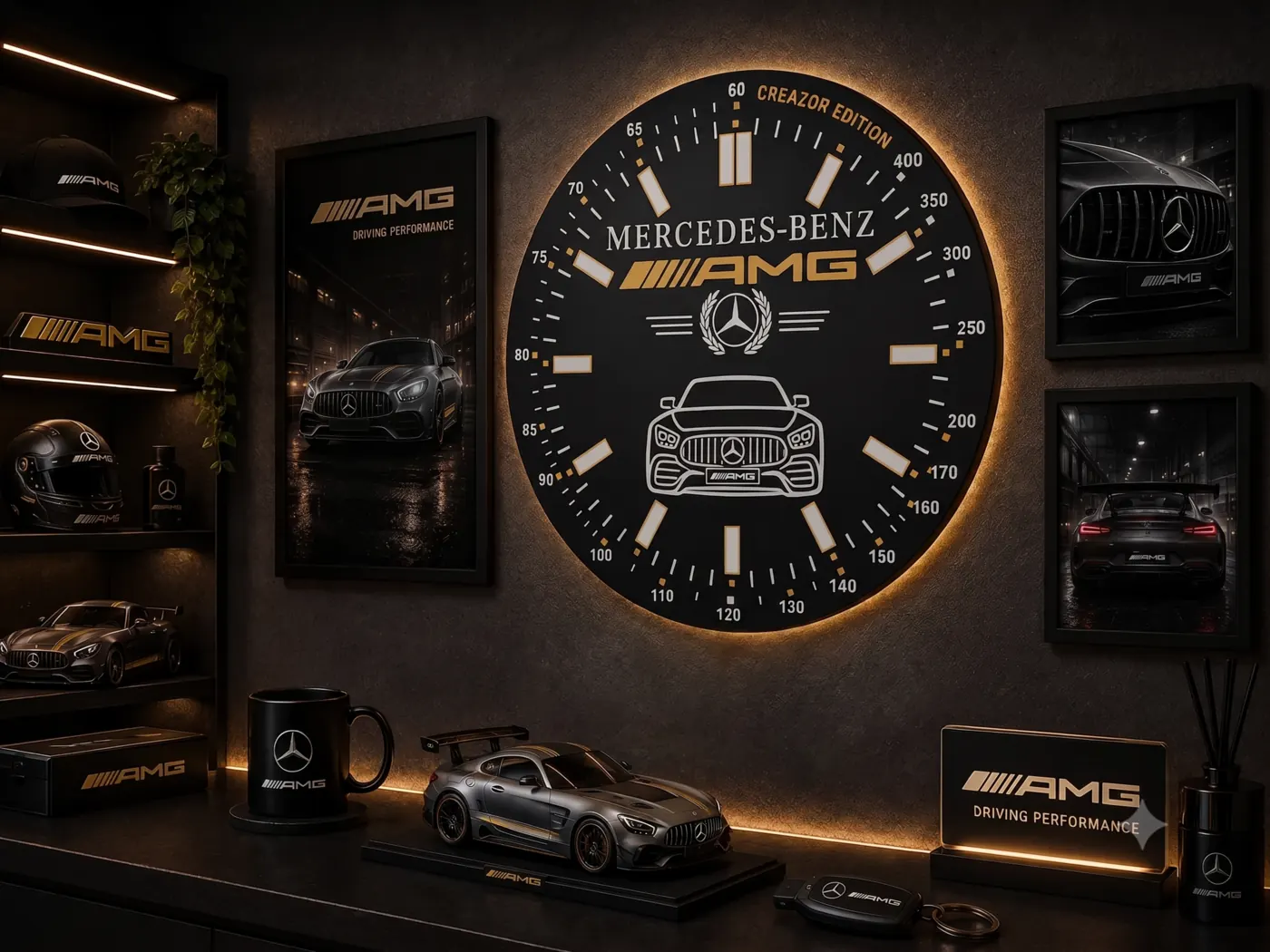Relógio de parede tema Mercedes-AMG personalizado