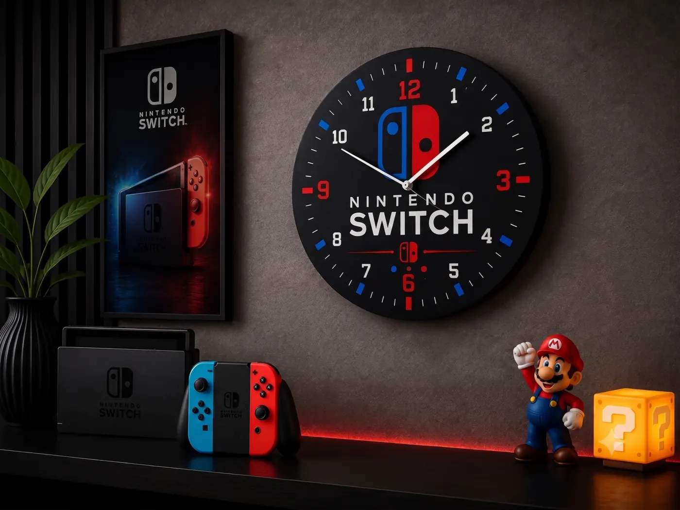 Relógio de parede tema Nintendo Switch personalizado