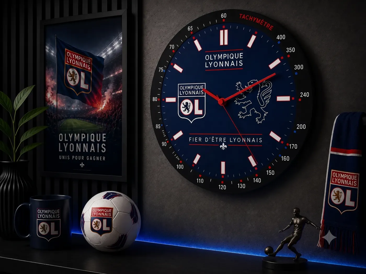Relógio de parede tema Olympique Lyonnais personalizado