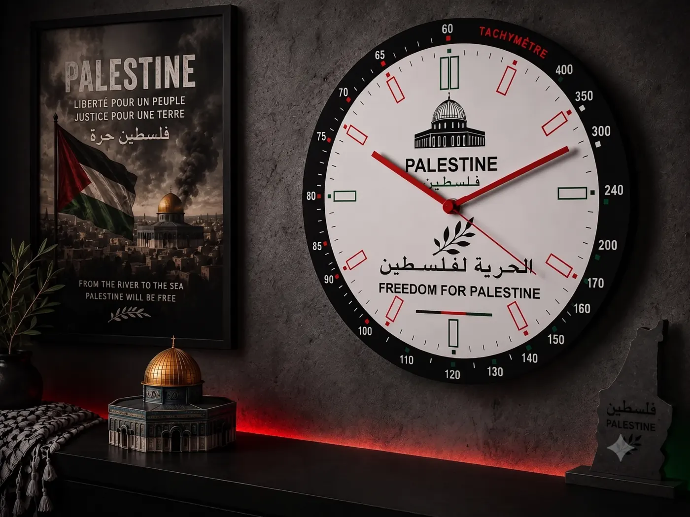 Relógio de parede tema Palestine personalizado