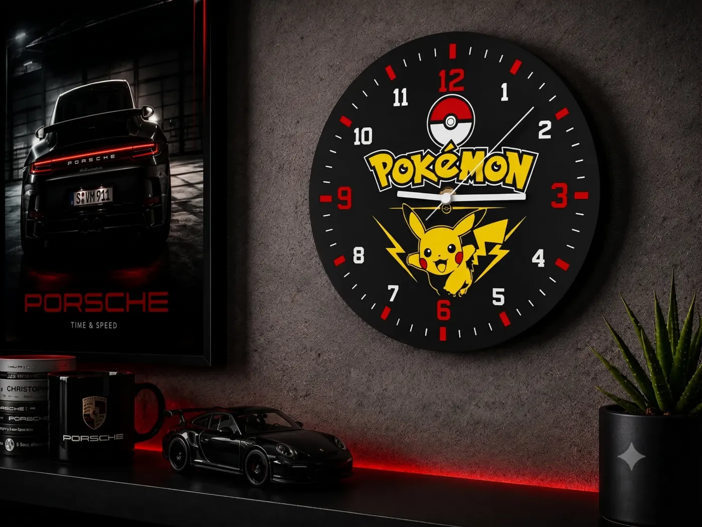 Relógio de parede tema Pokémon Pikachu personalizado