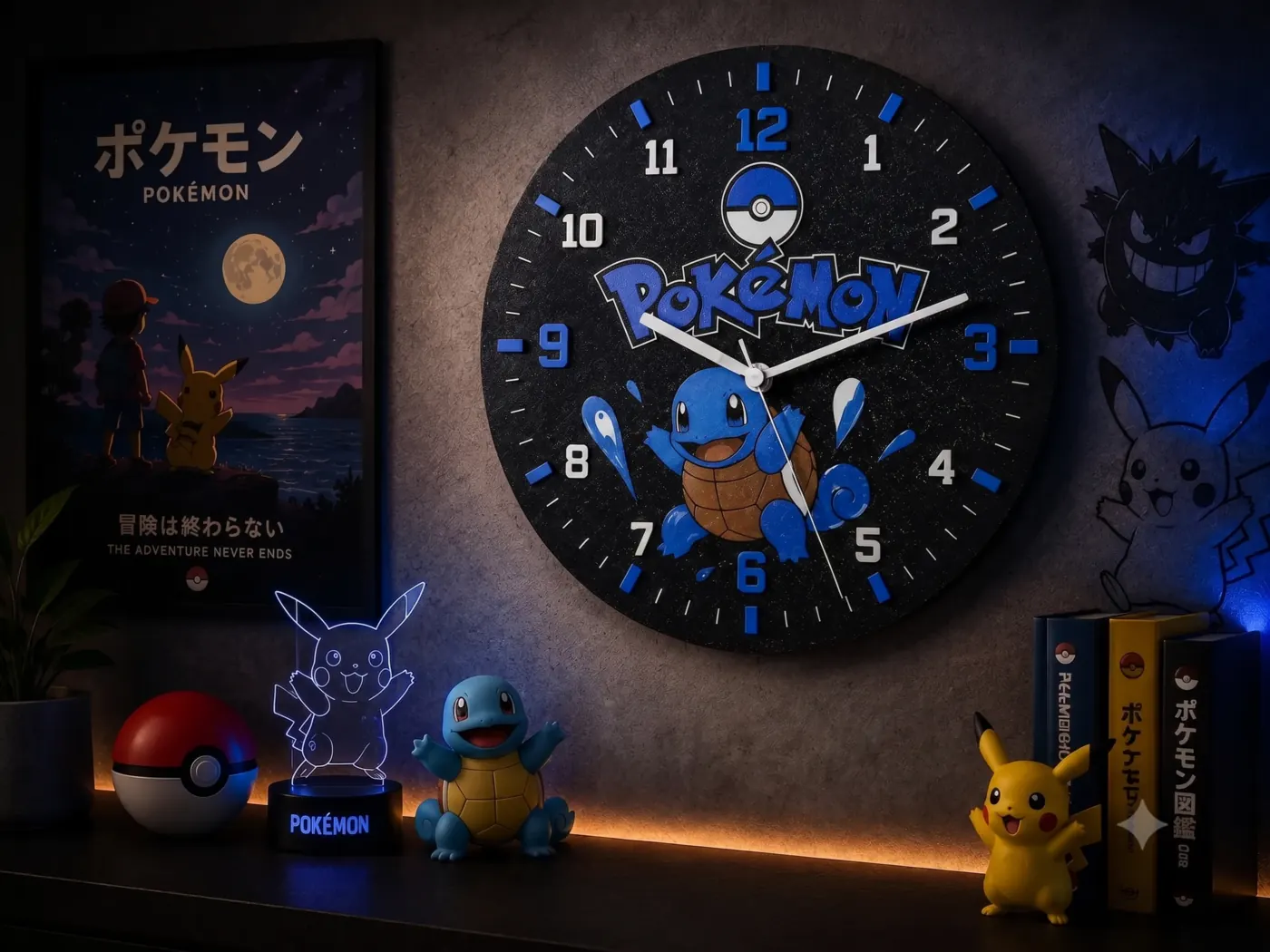 Relógio de parede tema Pokémon Squirtle personalizado