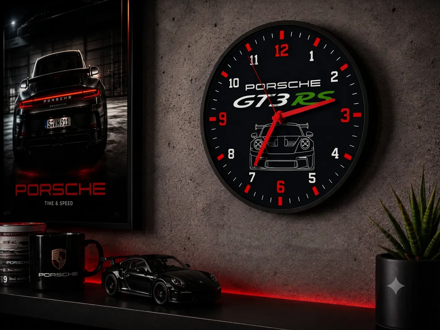 Relógio de parede tema Porsche GT3 RS personalizado