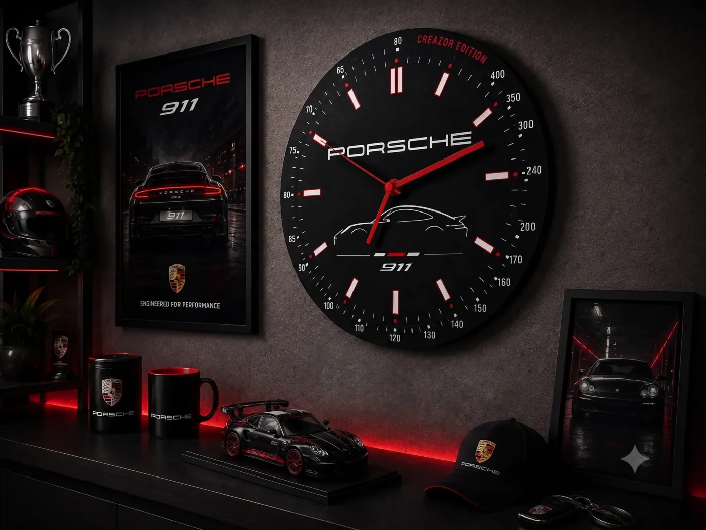 Relógio de parede tema Porsche personalizado