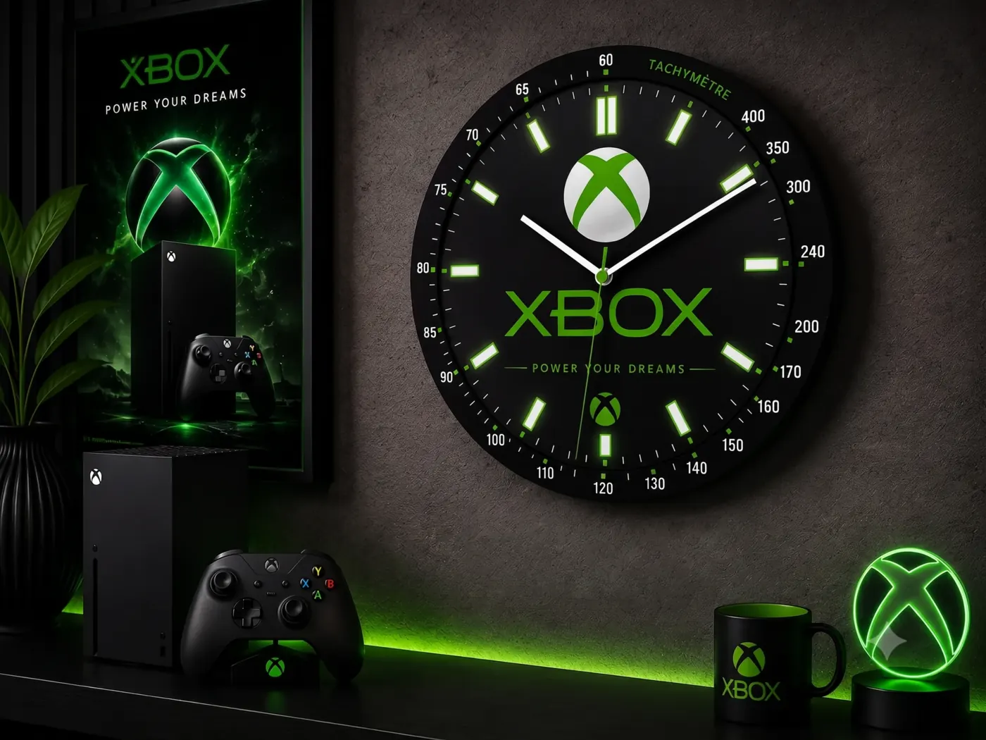 Relógio de parede tema Xbox personalizado